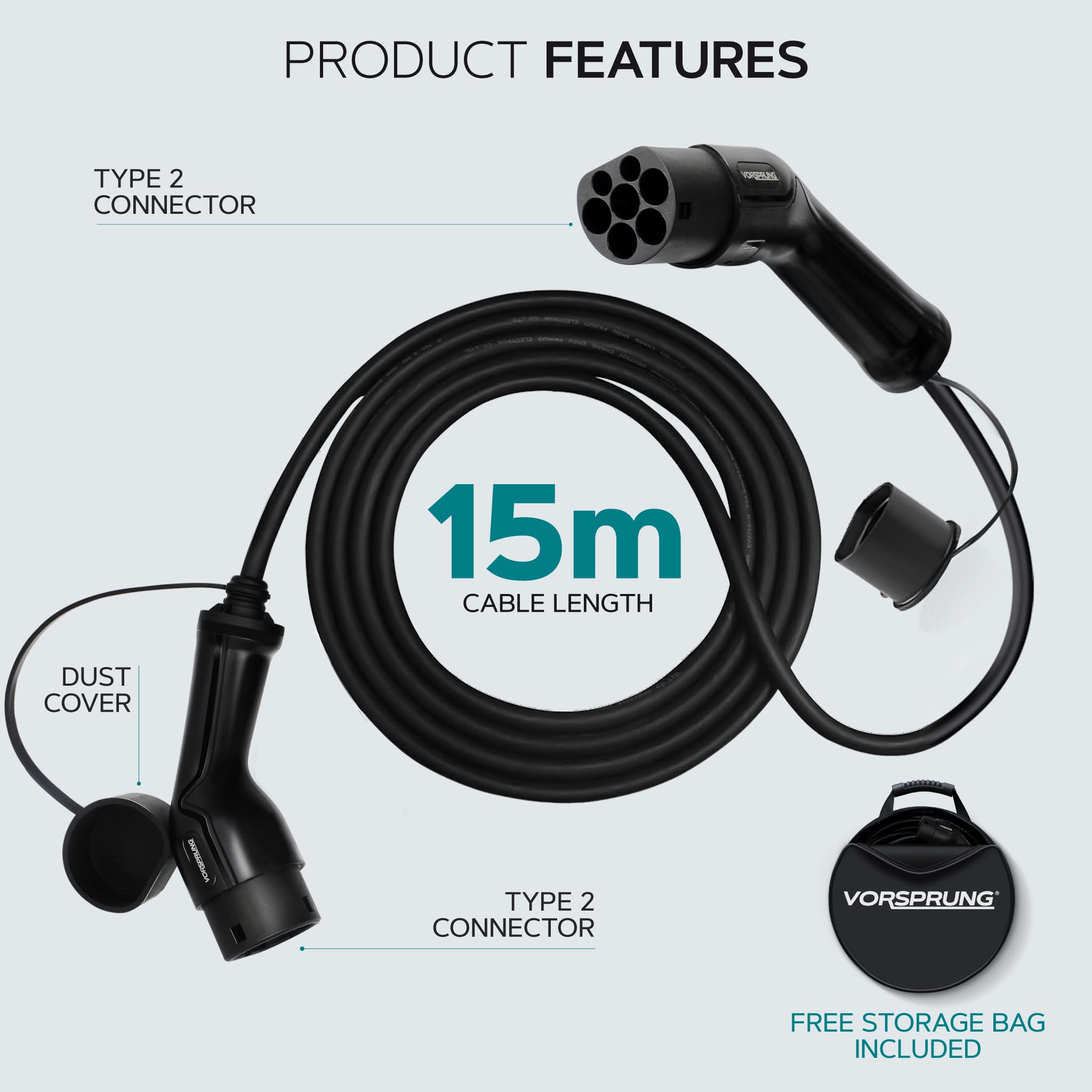 Amazon.co.jp: Vorsprung タイプ2 EV充電ケーブル 15M 32A 7.68kW 電気